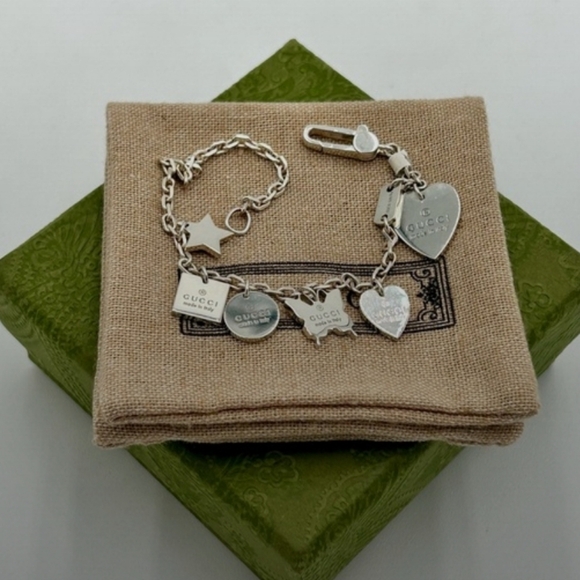 GUCCI Sterling Silver Charm Bracelet/ Gorgeous 😍/ New - Picture 1 of 8